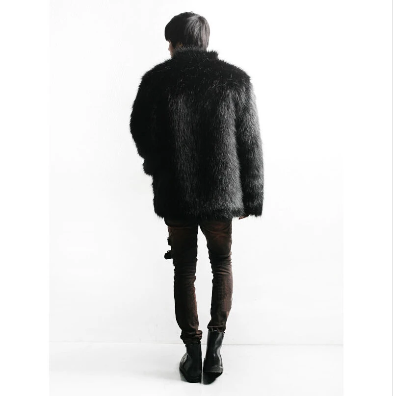 winter faux fur coat Vetement men Furry luxury black Furry fox fur coat Mandarin collar shaggy fur jacket Plus size S~3XL