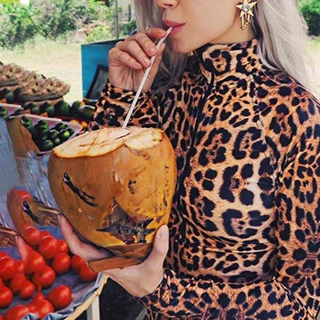 

2019 Leopard Bodysuit For Women Sexy Bodycon Skinny Body Suit Turtleneck Long Sleeve Playsuit Printed Romper Jumpsuits