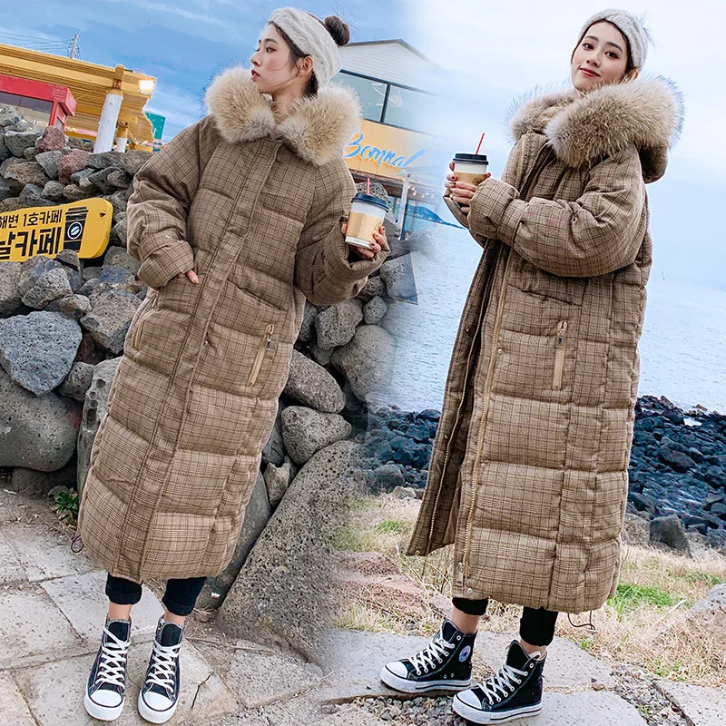 

2019 New Style Korean-style White Large Fur Collar down Jacket Women's Mid-length Thick Fashion Loose over-the-Knee Coat
