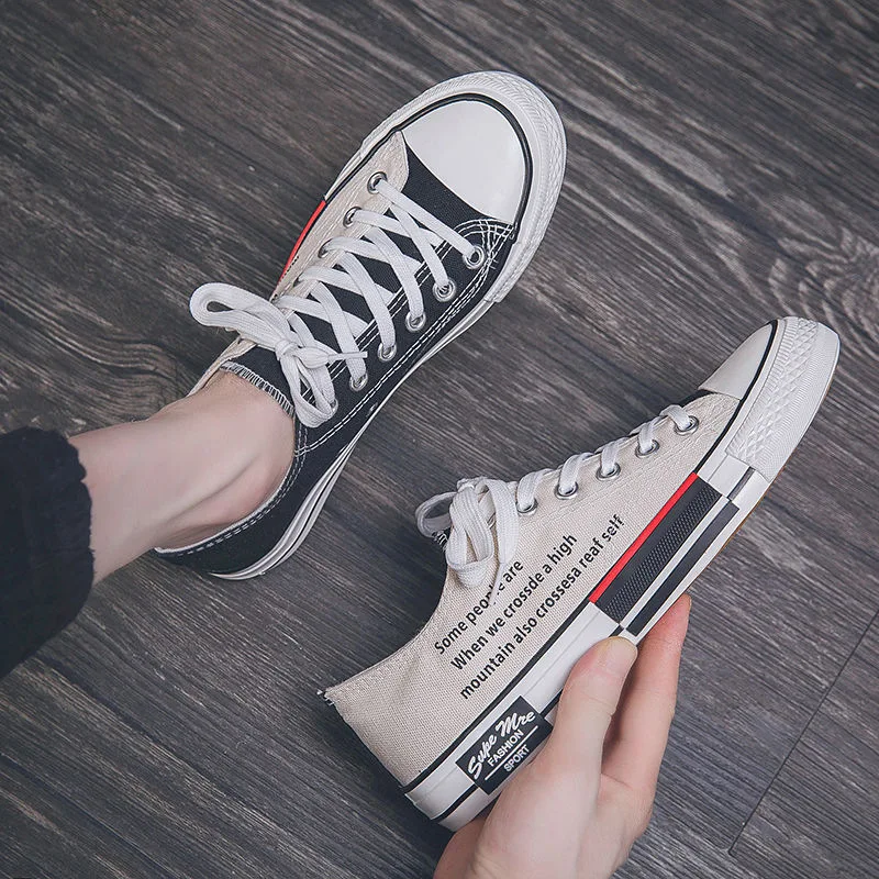 

Spring And Autumn New Style Korean-style Mixed Colors Lace-up Lettered Canvas Shoes Women's COUPLE'S Students Flat Running Shoes