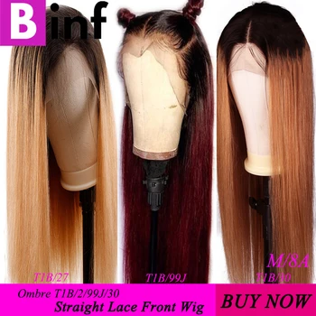 

BINF 1b 27 Lace Front Human Hair Wigs Pre-Plucked Baby Hair Straight Hair Wigs "13X4 "T1B/30/99j Lace Front Wig Remy Lace Wig
