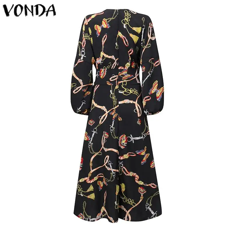 VONDA, Необычные трендовые вечерние топы с принтом, Клубные топы размера плюс, рукав 3/4, пышные рукава, высокая талия, повседневные рубашки, богемные блузы