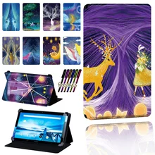 

For Lenovo Smart Tab P10 10.1"/P10 LTE 10.1" Tablet Case Painting Print Leather Adjustable Four Sticky Hooks Protective Cover