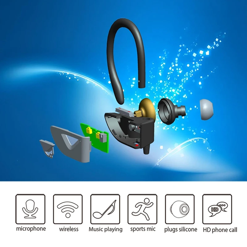 Bluetooth Wireless Waterproof In Ear Sports Headphones Stereo Subwoofer Sweat Proof with Microphone Headphones