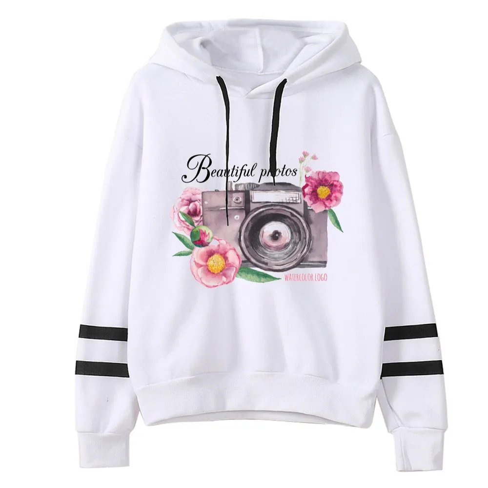Womail camera толстовки с цветами женские Harajuku Kawaii в полоску аниме с капюшоном Осень Зима Свободный пуловер с принтом Mujer S-XL