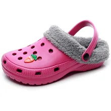 Большие размеры 45; мужские фирменные дизайнерские зимние садовые Сабо; теплая меховая домашняя обувь для сада; Домашние зимние сандалии из ЭВА; тапочки с отверстиями; плюшевая обувь