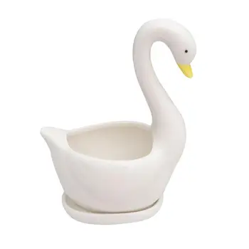 

Ceramic Flower Pot Flower Meaty Flower Pot Ornament for Home Use with Base Without Plant (Swan)