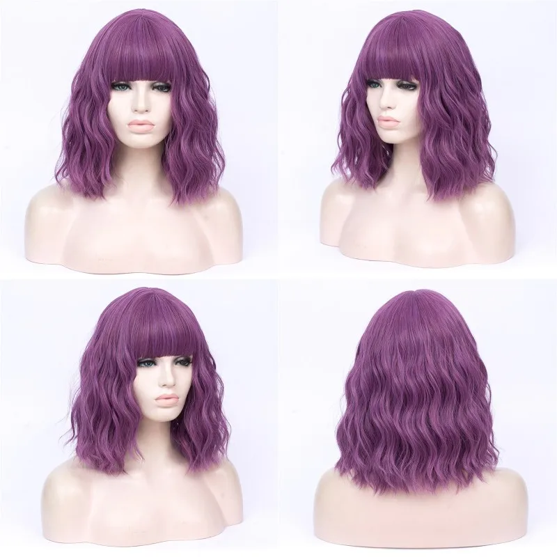VICWIG Cosplay Wigs for Women Bobo Green Red Blue Purple Orange Black Pink Wig Short Curly Synthetic Wig With Bangs