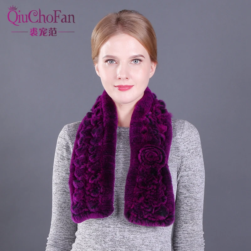 Lovely Real Natural Rex Rabbit Fur Scarf Women Rabbit Fur Ring Scarfs Real Knitted Genuine Rex Rabbit Fur Shawl Scarves