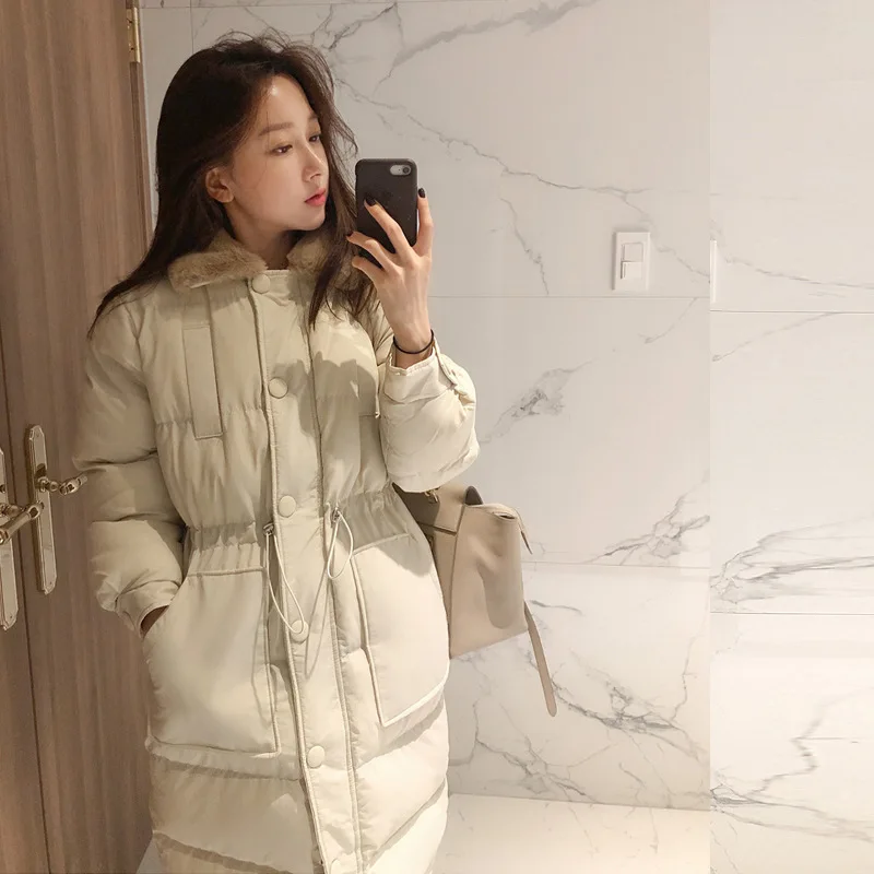 

South Korea 2019 Winter Oversize Loose Versatile Drawstring Slimming Thick Bread Cotton Coat Long Cotton Overcoat