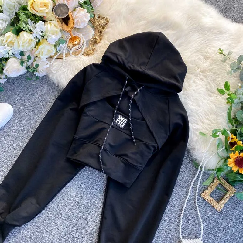 NiceMix Осень стиль Ozhouzhan нерегулярные пуловер с капюшоном Slim Fit чувство дизайна Толстовка женская