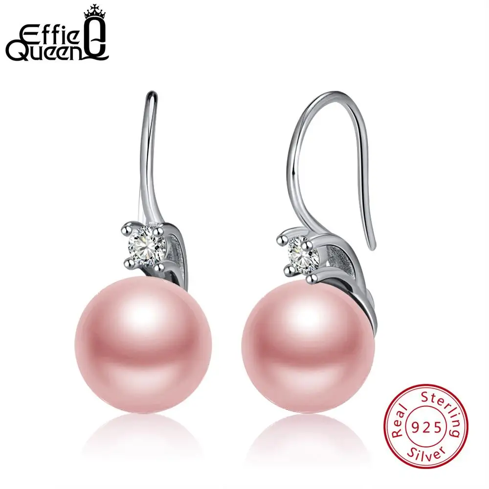 Effie queen 925 настоящие черные жемчужные женские серьги с AAA цирконием женские серебряные серьги белые розовые жемчужные вечерние ювелирные изделия TSE85 - Цвет камня: Pink