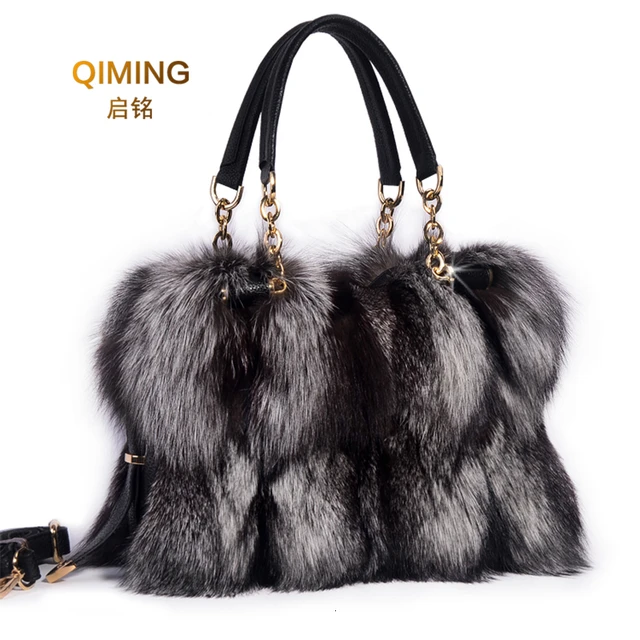 Woman Real Fox Fur Bag Totes Handbag Brand Party Shoulder Bag Women Ladies Hand Bags Luxury Designer Evening Bag Fur Leather  1