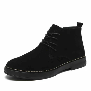 

British style mens casual ankle boots autumn winter natural leather shoes black platform short boot zapatos de hombre botas mans