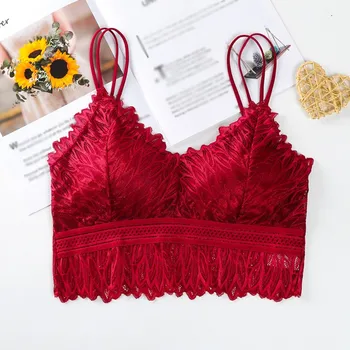 

Women Strapless Lace Beautiful Back Underwear Push Up Wireless Bra Removable Bralette Chest Pad Underwear New Arrival