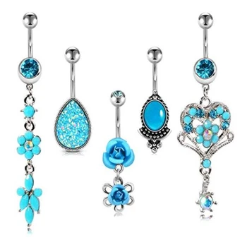

JFORYOU 5 PCE Belly Button Rings Antique Tribal Style Dream Catcher Tribal Arrow Belly Button Rings