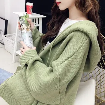 

Very Fairy Sweater Cardigan Women Short Top 2020 Autumn And Winter Clothing New Korean Loose Hooded Sweater Coat Thick