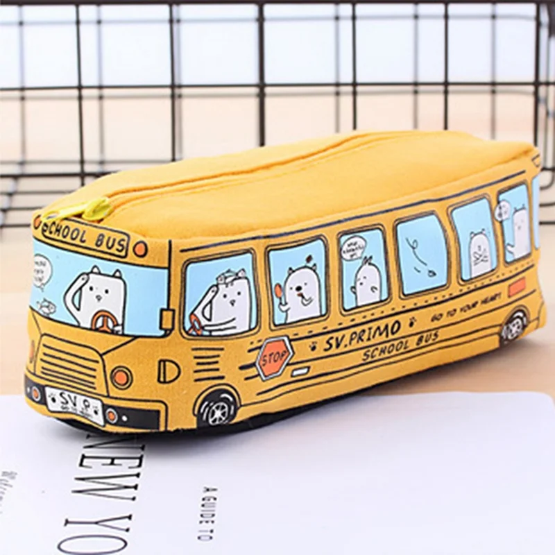 Creative Cute Small Animal School Bus Stationery Canvas Pencil Case Organizer Pencil Bag Gift Office School Stationery Supply - Цвет: YW