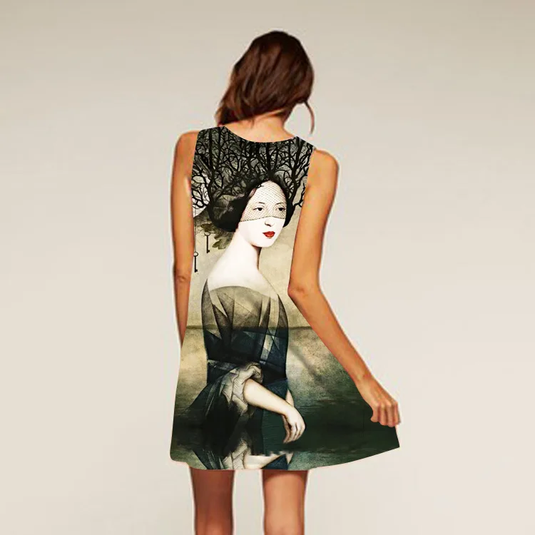 

AliExpress 2018 Ozhouzhan Europe And America New Style Digital Printing Crew Neck Hot Selling Medium-length Dress