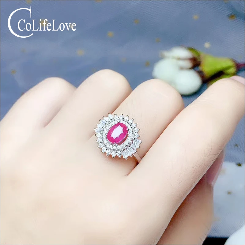 CoLife Jewelry 100% Natural Ruby Ring for Party 5*7mm 0.7ct Real Silver 925 Fine Gift Woman | Украшения и аксессуары