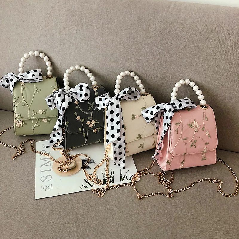

New Arrival Bag Women's 2019 New Style Korean-style Versatile Shoulder Bag CHIC Pearl Lace Silk Scarves Handbag
