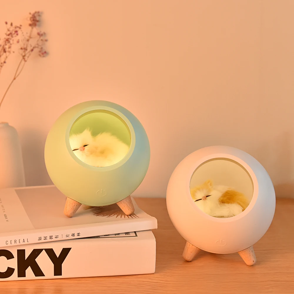  USB Cute Cat House Touch Dimming LED Night Light Kid Baby Bedroom Home Modern Indoor Study Bedside  - 4000166785105