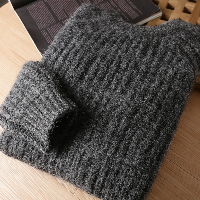 Wool Mohair Men Pullover Autumn Winter Thickening Warm Knitting Sweater Round Neck Raglan Sleeve Solid Long-Sleeve Casual Tops 5