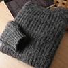Wool Mohair Men Pullover Autumn Winter Thickening Warm Knitting Sweater Round Neck Raglan Sleeve Solid Long-Sleeve Casual Tops 5