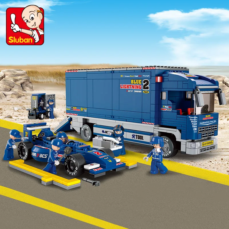 

SLUBAN Assembled Building Blocks F1 Equation Race Car Freight Truck Race Car Plastic Inserting Toy 0357