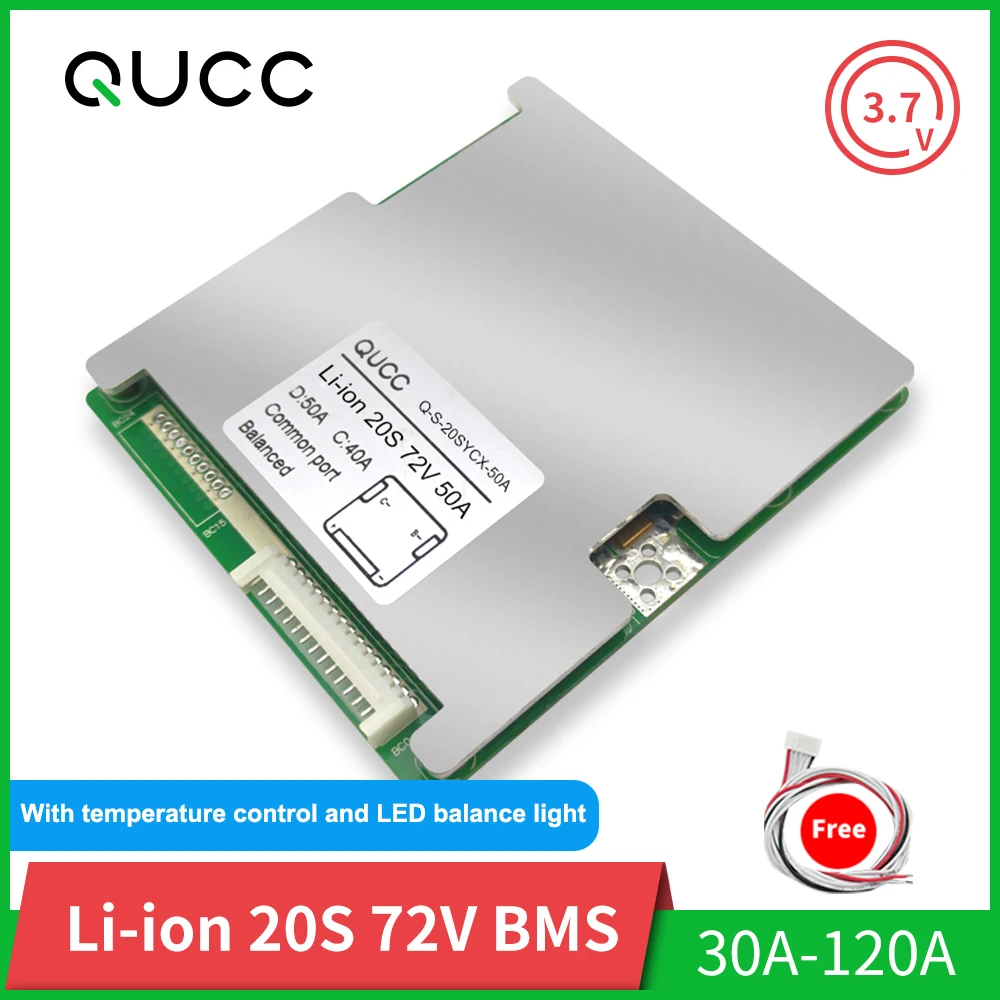 Qucc BMS 20S 30A 40A 50A 60A 100A 120A 18650 Литий Батарея Защитная плата 72V с светодиодный баланс светильник Контроль