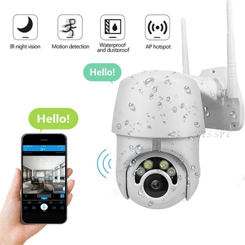 Водонепроницаемая IP сamera Wifi панорамная камера наблюдения с наклоном и зумом 3D 2MP HD