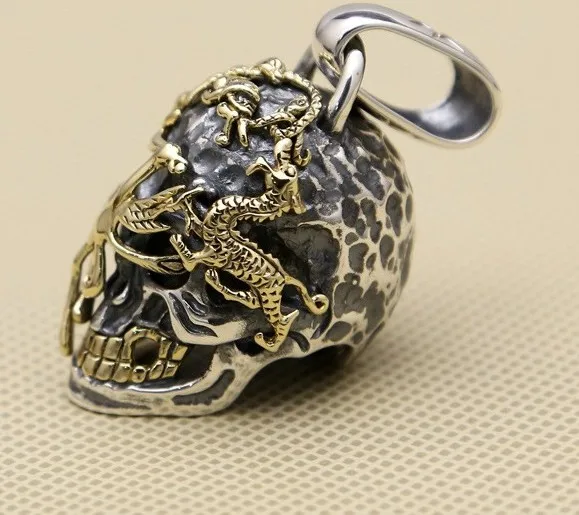 

S925 sterling silver jewelry inlaid Dragon Skull Pendant