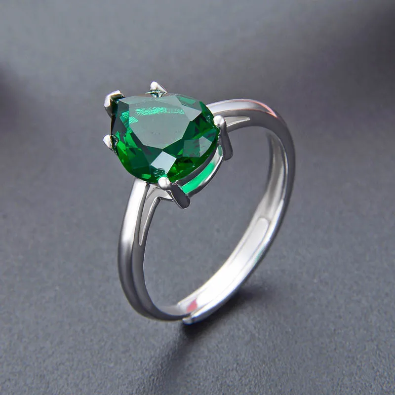 JS-CHDR453 Jellystory Classic 925 Sterling Silver Open Rings Water Drop Shaped Emerald Gemstones for Women Fine Jewelry Wedding Party Gifts - Цвет камня: JS-CHDR453