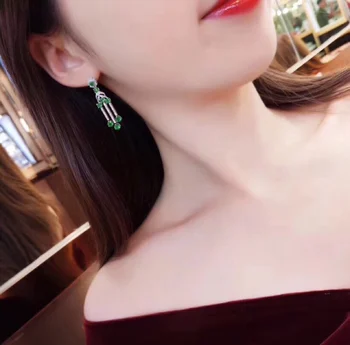 

SHILOVEM 925 sterling silver Natural Emerald stud earrings classic fine Jewelry women wedding gift wholesale jce0303811agml