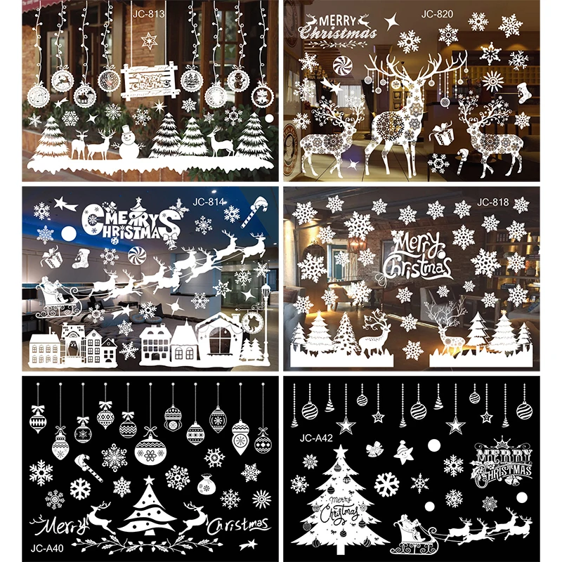 Christmas Window Stickers Merry Christmas Decorations For Home Christmas Wall Sticker Kids Room Wall Decals New Year Stickers
