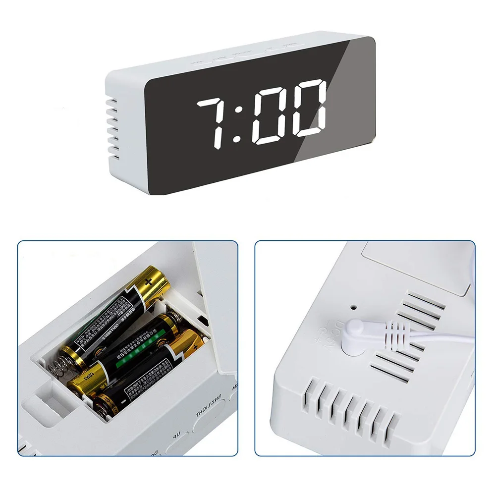 Mirror Alarm Clock USB Charging Multifunction Clear Digital Clock LED Display Thermometer Brightness Adjustable Despertador