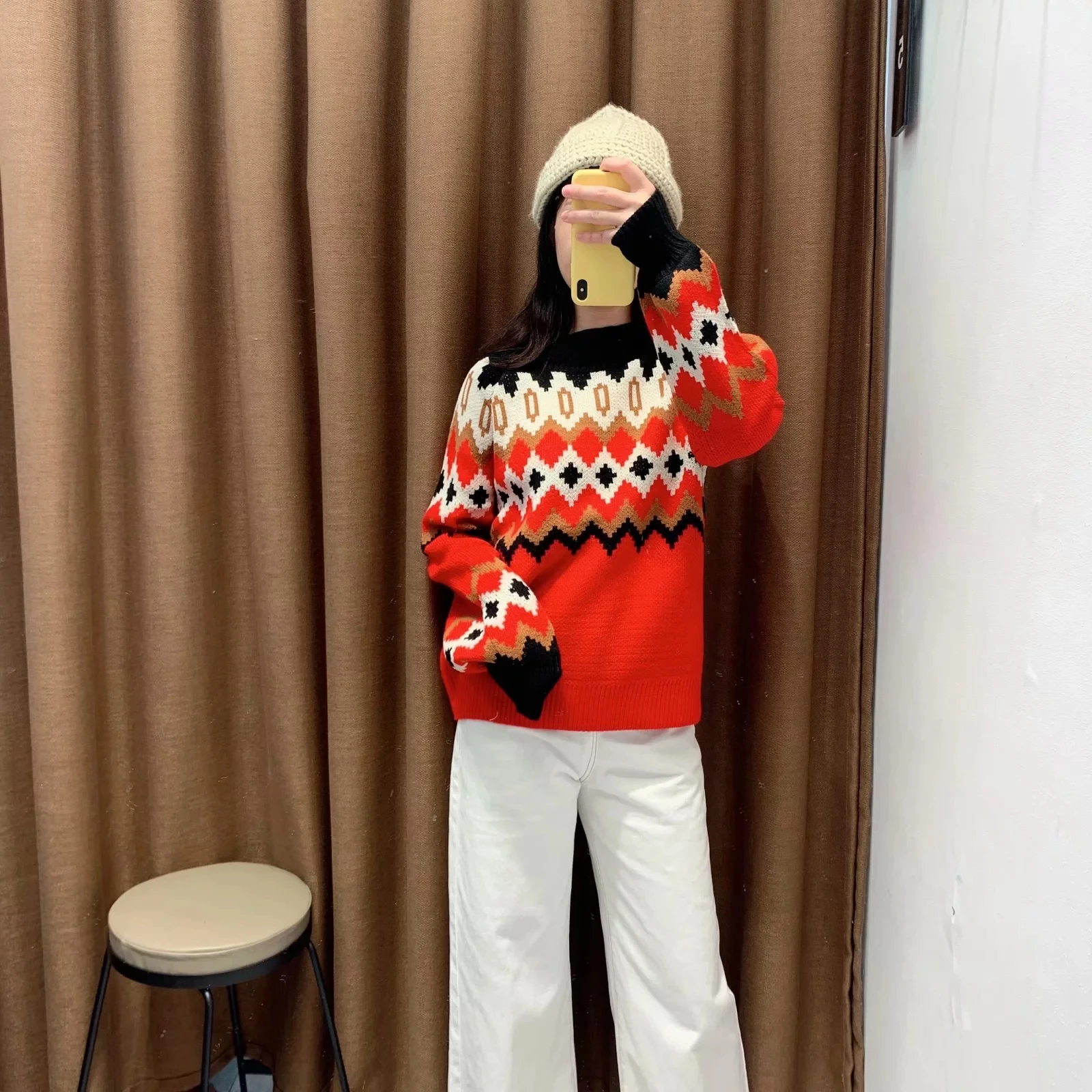 Женские свитера Harajuku, простые вязаные жаккардовые свитера с круглым вырезом и длинным рукавом в винтажном стиле, большие женские свитера размера s, топы размера плюс