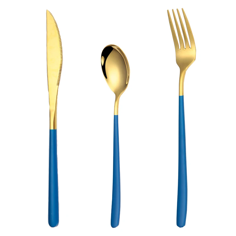 Стальной набор столовых приборов Золотой набор столовых приборов из нержавеющей стали набор Европейской посуды кухонные ножи ложки розовый набор дропшиппинг - Цвет: blue gold