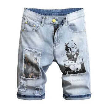 

KIOVNO Fashion Men Summer Ripped Short Jeans Straigth Patchwork Denim Shorts For Male Size 28-38