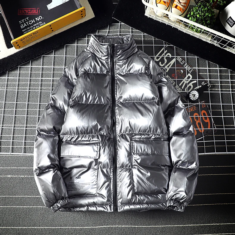 Stand Collar Japanese-style Workwear Cotton-padded Clothes Male Winter Coat Warm Bright Surface Large Size Short Cotton Coat Top