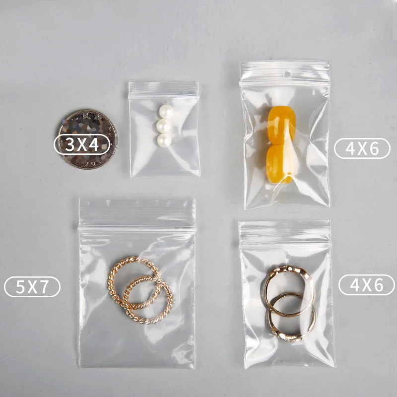 3x4 4x6 5x7cm 지퍼 백 200pcs 작은 천공 투명 태그 알약 가방 의류 버튼 샘플 파우치, 신제품