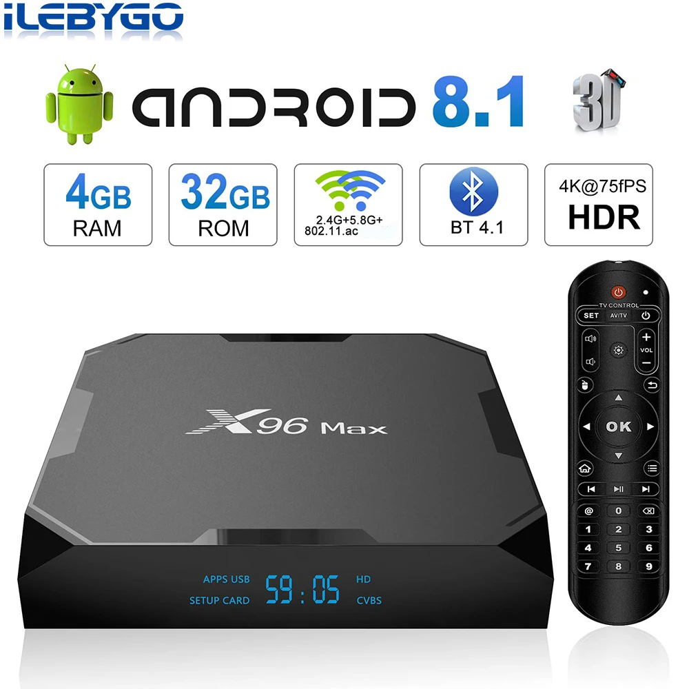 ILebygo X96 Max Android 8,1 ТВ Box Amlogic S905X2 LPDDR4 4 ядра 4 ГБ 32 ГБ, 64 ГБ и 2,4G и 5 ГГц Wifi BT 1000 м 4 K Smart Set top box