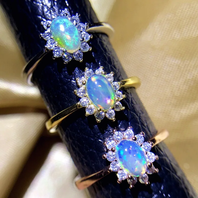 925 Argento Sterlina In Oro Rosa Placcato Di Pietra Naturale 4*6 Millimetri Australiano Opal Anello Gioielli Femminili