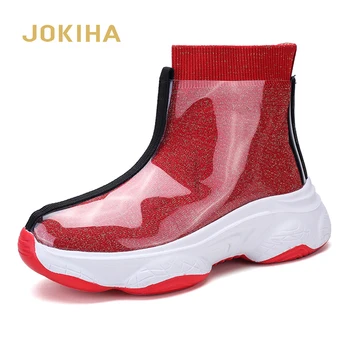

2020 New Autumn women boots Wind Thick With Short Boots All-match socks boots transparent jelly shoes
