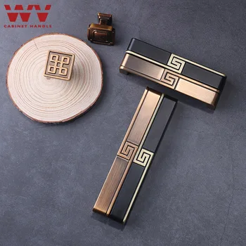 WV Antique Closet Door Brass Handle Black Bronze Kitchen Door Handle Shoe Cabinet Drawer Chinese Style Handle Hardware 6080