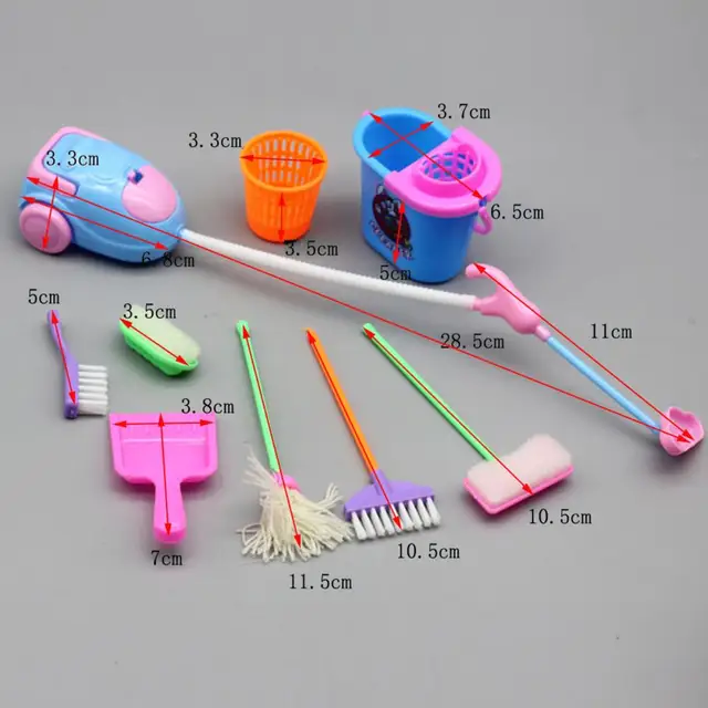 9pcs/set Dollhouse Toy Educational Mini Pretend Play Mop Broom Toys Cute Kids Cleaning Furniture Tools Kit House Clean Kids Toys 4