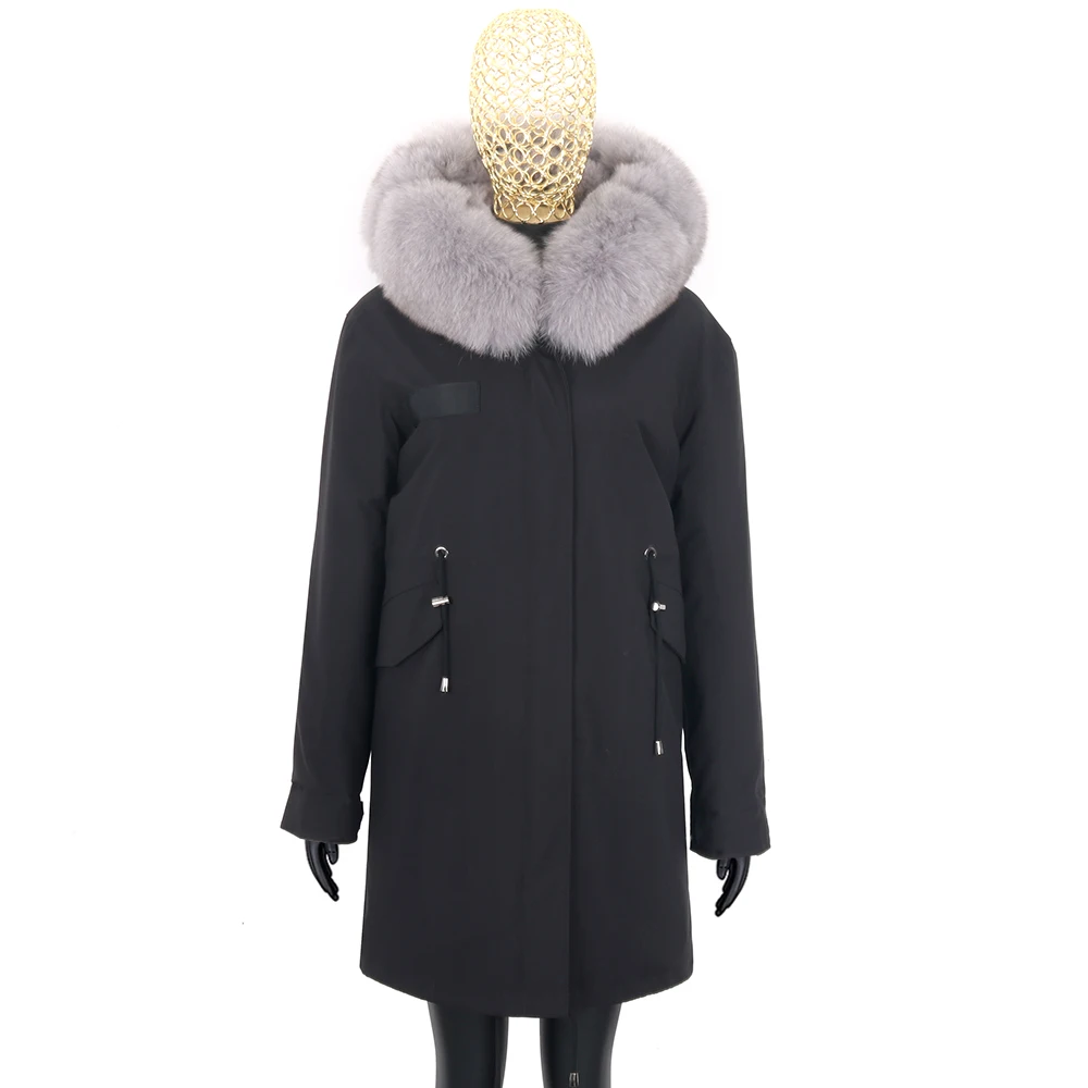Manteau Long en vraie fourrure de renard pour femme, Parka d\'hiver, veste de luxe, col épais et chaud, mode 2021