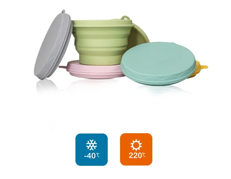 2 размера силиконовая складная чаша Microwavable BPA Бесплатный выдвижной контейнер для хранения пищи для пикника и офиса