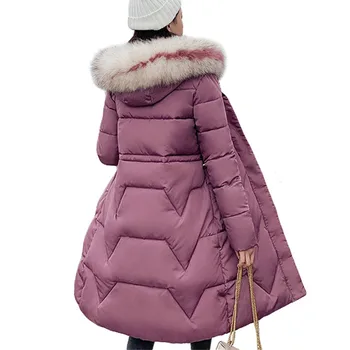 

Elegant Big Fur Women Long Slim Winter Parkas Jacket Coat 2019 New Thick Warm Women Hooded Coat Cotton Padded Jackets Female
