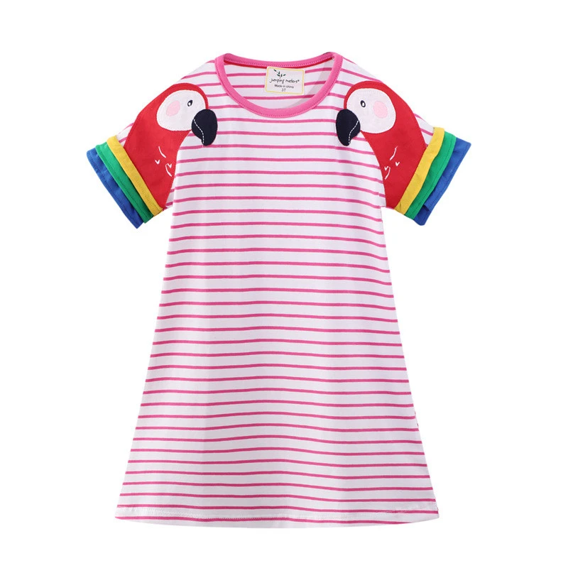 baby dresses Jumping Meters New Stripe Summer Children's Dresses With Bird Applique Cute American Style Cotton Princess Girls Dress Clothes fashion baby girl skirt